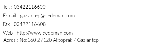 Dedeman Gaziantep telefon numaralar, faks, e-mail, posta adresi ve iletiim bilgileri